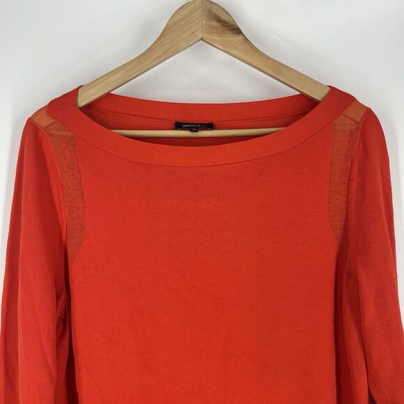 Lafayette 148 New York Sweater Size Large Womens Red Cotton Long Sleeve Boatneck - Picture 2 of 8